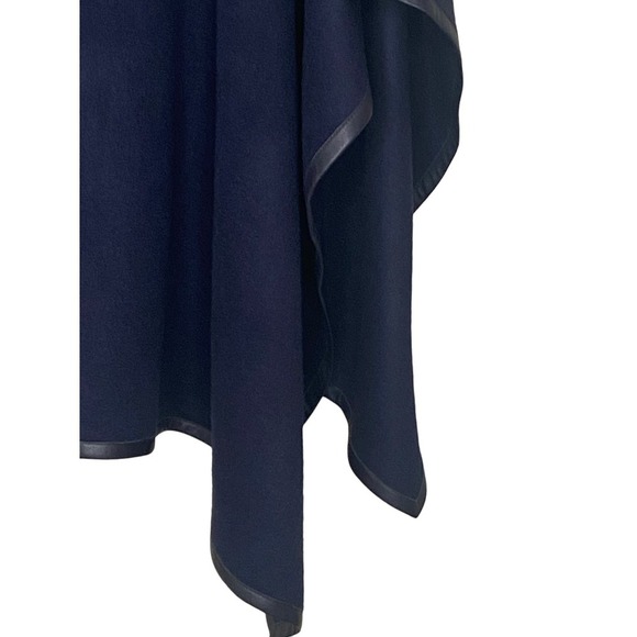 Stick & Ball Navy Blue Baby Alpaca Lambskin Leather Trimmed Poncho NWT $425.00 - Picture 9 of 15
